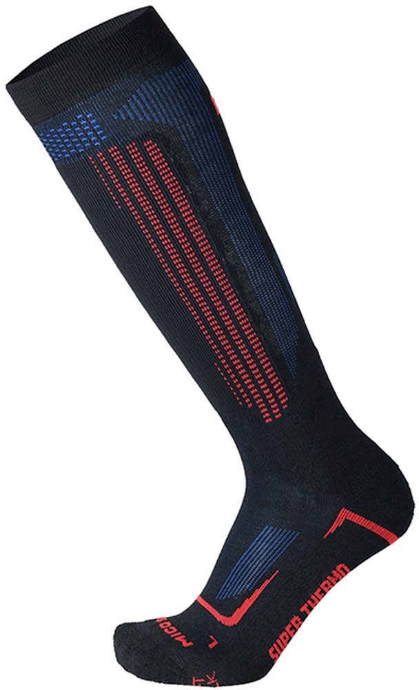 E-shop Mico Medium Weight Superthermo Primaloft Natural Merino Ski Socks - nero/rosso/azzurro 47-49
